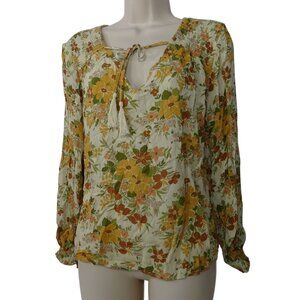 Cupcakes and Cashmere Yellow Gold Floral Long Sleeve Top Women Size M Viscose